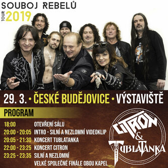 Spoločné turné Tublatanky a Citron „SÚBOJ REBELOV 2019“ pokračuje už zajtra v Českých Budějovicích